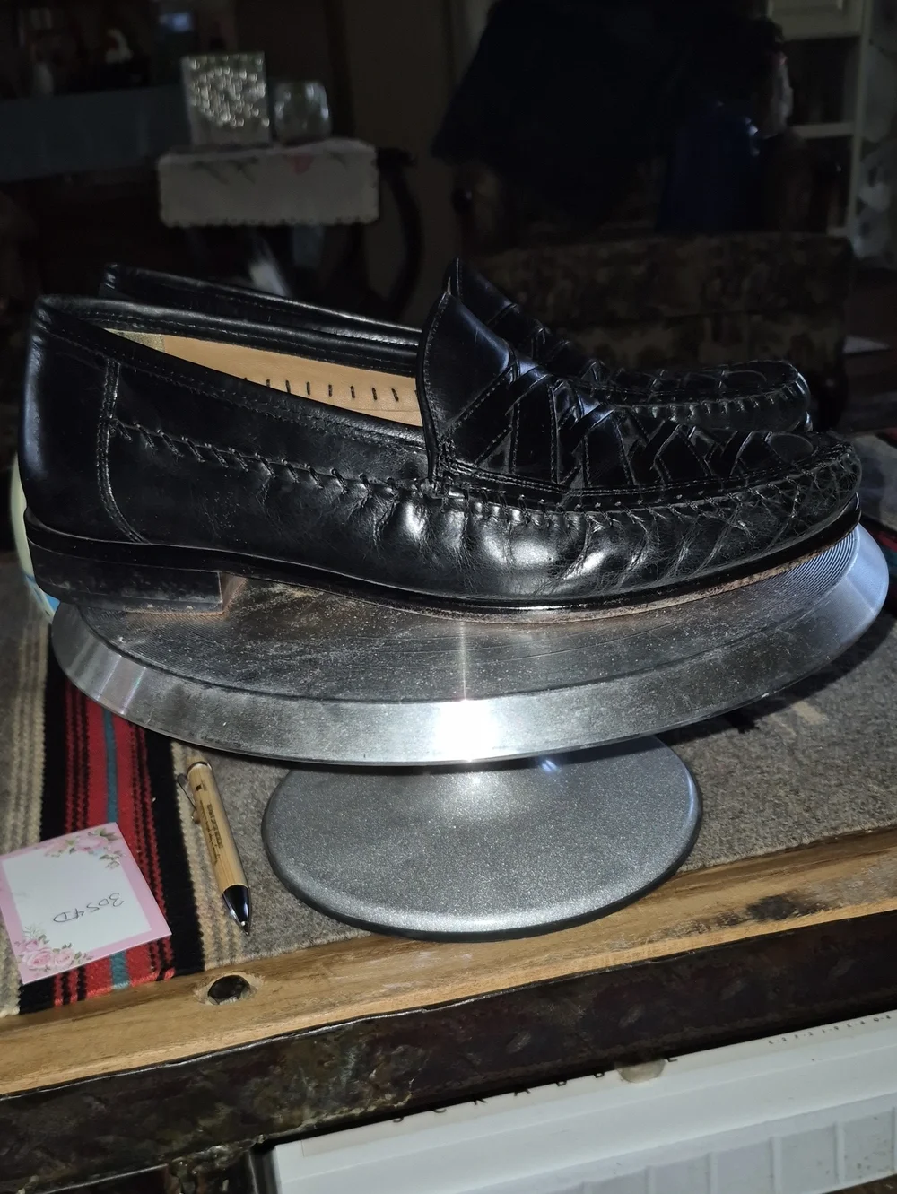 Brass Boot Loafers Mens Sz 8.5 M.(#3054D) Black Woven Leather  Almond Toe.